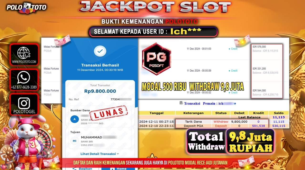 POLOTOTO JACKPOT SLOT MIDAS FORTUNE Rp.9,800.000,-