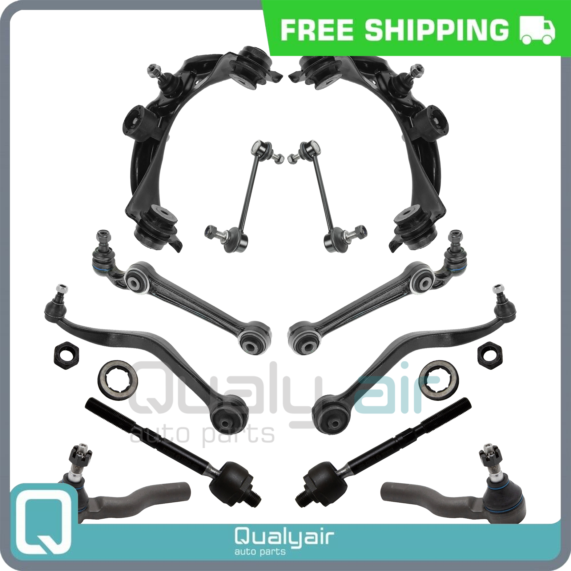 10Pc Lower Control Arms Sway Bars Tie Rods with Boots for Ford Fusion
