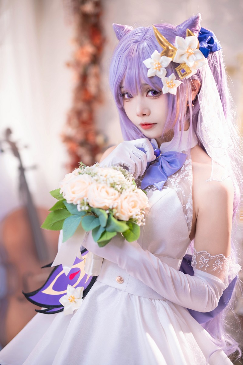 艾西Aiwest 刻晴花嫁Cosplay写真图集 原神刻晴婚纱高清图集 40P (223.2M)插图5