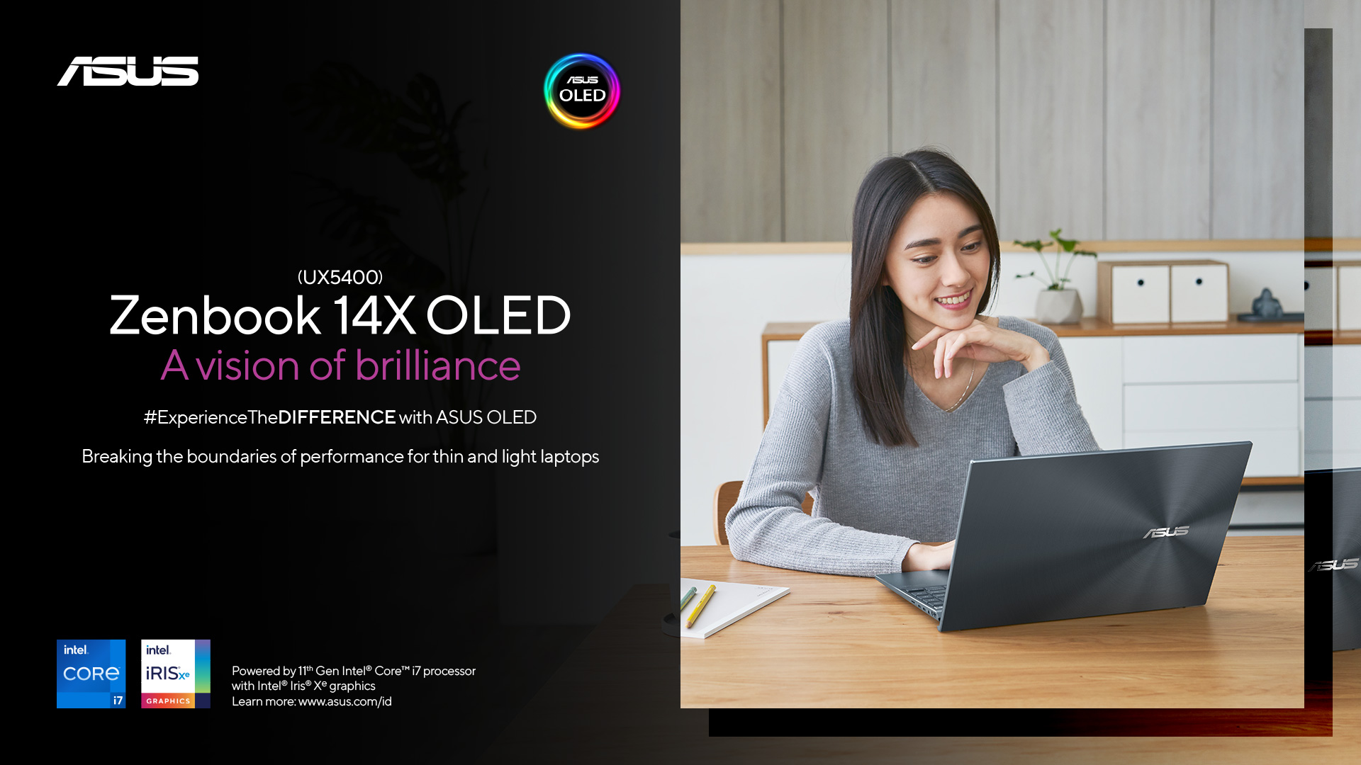 Ilustrasi Wanita Bekerja dengan Asus Zenbook 14X OLED