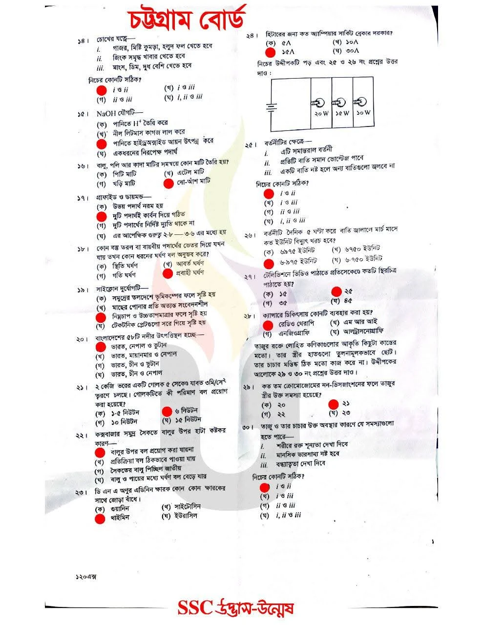 Science MCQ Question With Answers 2025 Chittagong Board