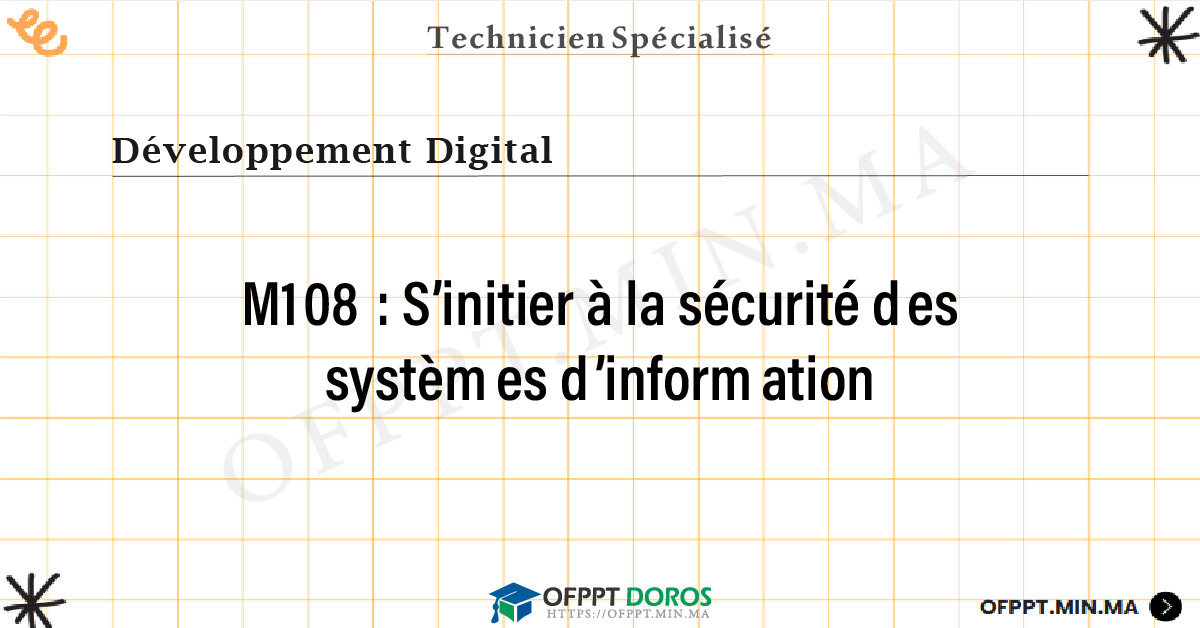 Sommaire détaillé du cours S’initier à la sécurité des systèmes d’information M108 OFPPT - Structure du module