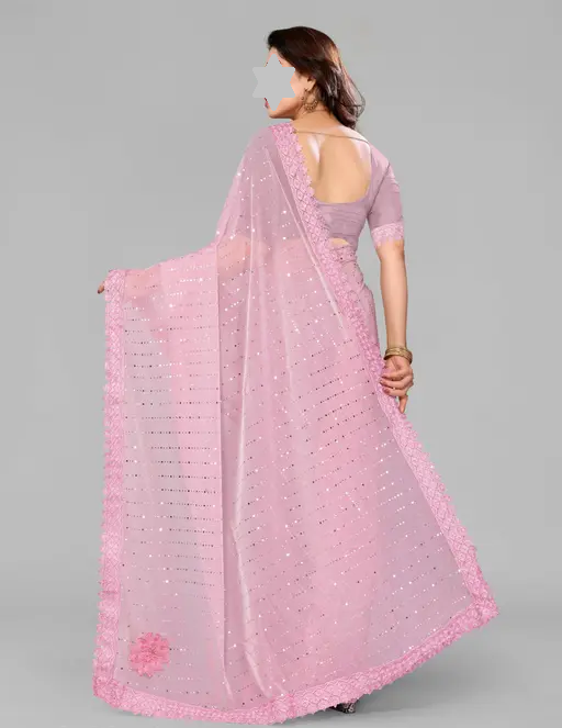 SHIMMER SAREE WITH MIRROR WORK AND CHEMICAL LACE AND DIMOND HAND WORK_COLOR3(R104)