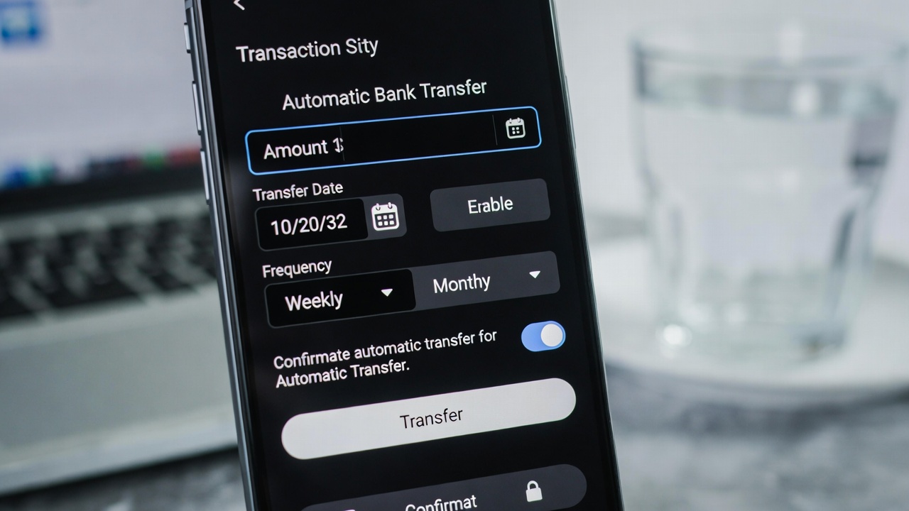 Smartphone showing automatic bank transfer setup to build an emergency fund faster