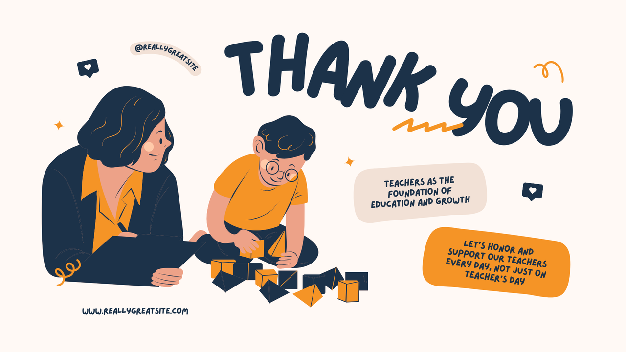 Blue Orange and Cream Illustrated Teacher's Day Presentation