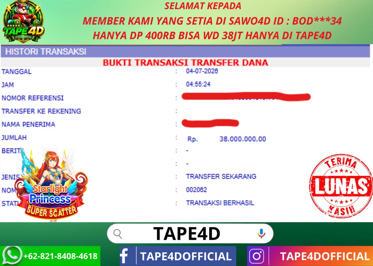 TAPE4D JACKPOT STARLIGHT PRINCESS SUPER SCATTER PRAGMATIC 38.000.000-LUNAS