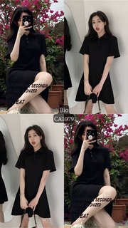 CA1079-ĐẦM TRƠN ĐEN BASIC DÁNG XÒE CHỮ A CỔ POLO CÓ BIGSIZE 25404 CÁ TÍNH THOẢI MÁI