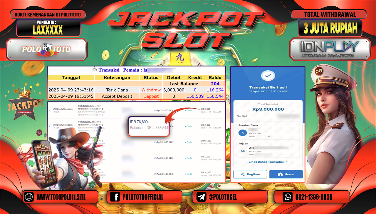 POLOTOTO JACKPOT SLOT WILD BOUNTHY SHOWDOWN Rp.3.000.000,- LUNAS