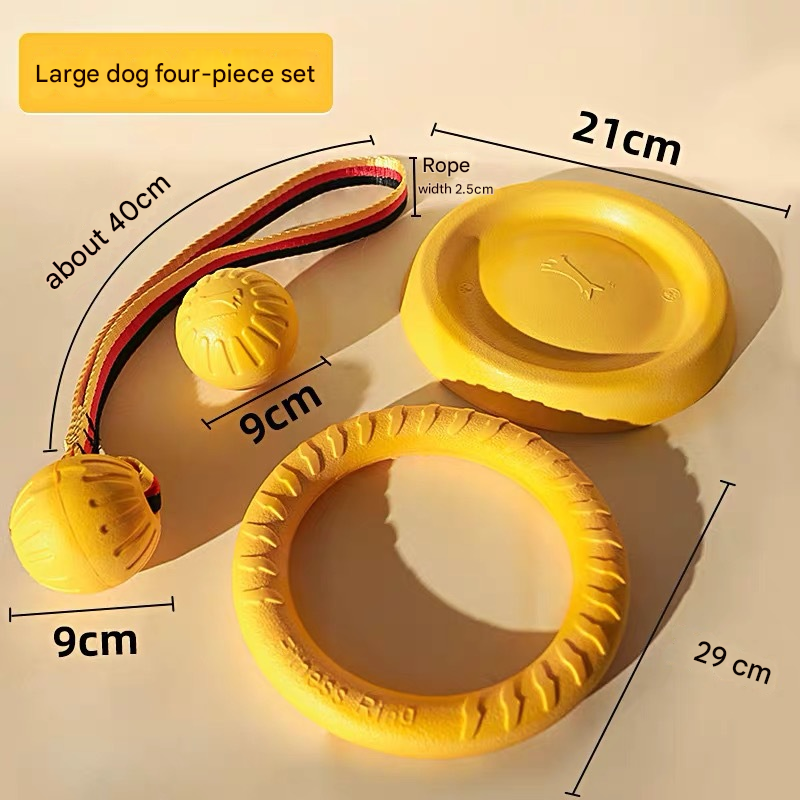EVA Dog Toy Set – 4-Piece Interactive Play Kit for Large Dogs with Floating Disc, Pull Ring, Chew Ball & Tug Rope