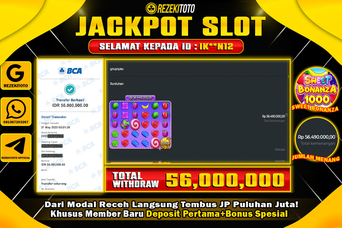 BUKTI KEMENANGAN 21 MAY 2025 SWEET BONANZA 1000 WD 56 JUTA 
