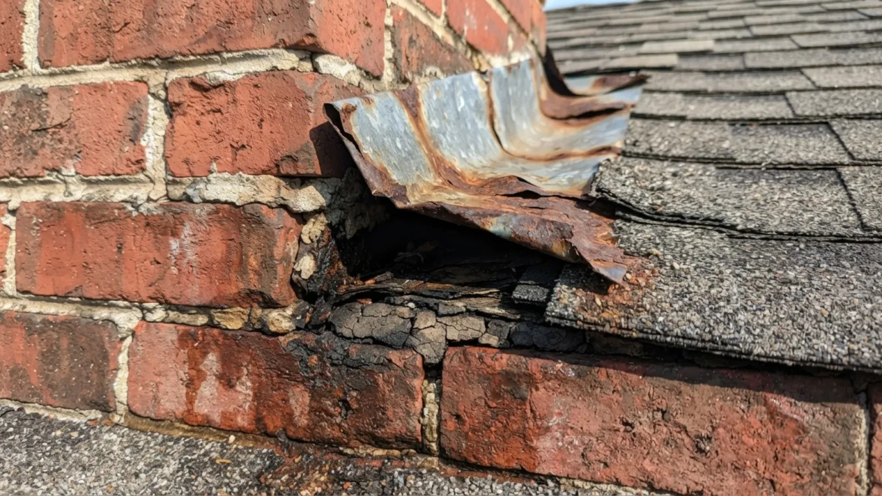 Chimney flashing failure gap roof leak source San Antonio residential