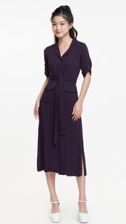 CA1183-N&M Đầm Nữ công sở tay ngắn cổ tim dáng suông màu tím đậm mã 1905161