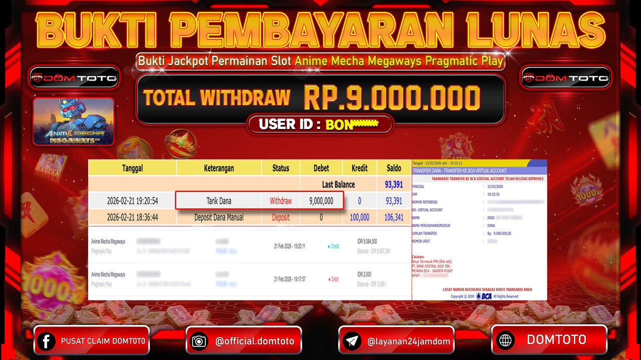 JACKPOT SLOT Anime Mecha Megaways Pragmatic Play 21 FEBRUARI 2026