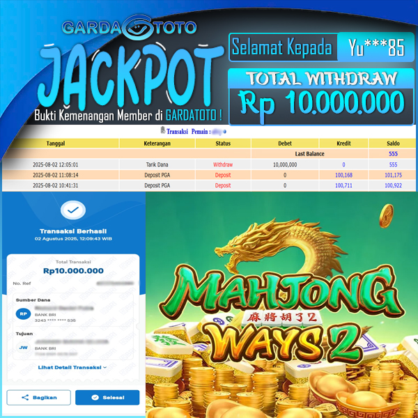 JACKPOT SLOT DI PG SOFT MAIN DI  MAHJONG WAYS 2 WD Rp 10.000.000,- DIBAYAR LUNAS GARDATOTO MANTAP !