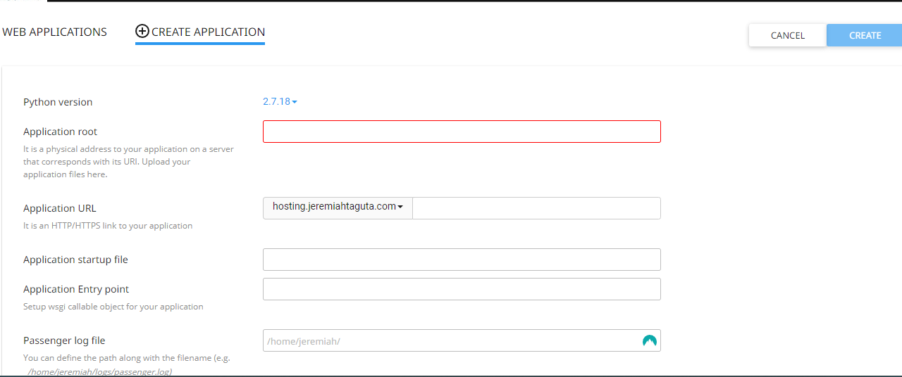 Create Python App empty form
