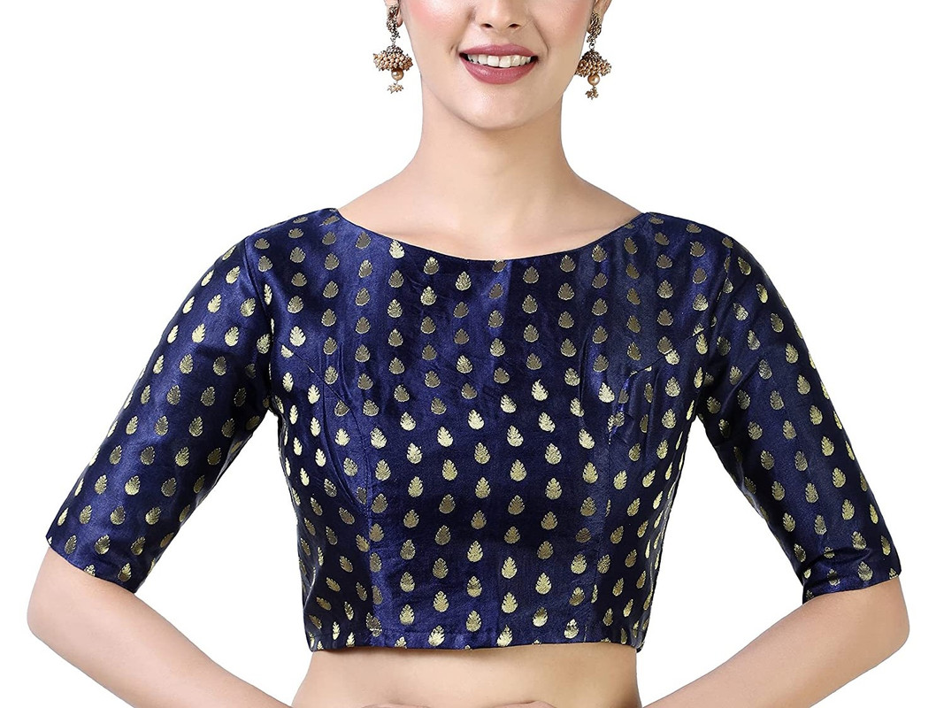 Blusa Brocado Hecha a Mano Mangas Codo Saree Blusa Falda Recortada Bollywood Choli - Imagen 8 de 24