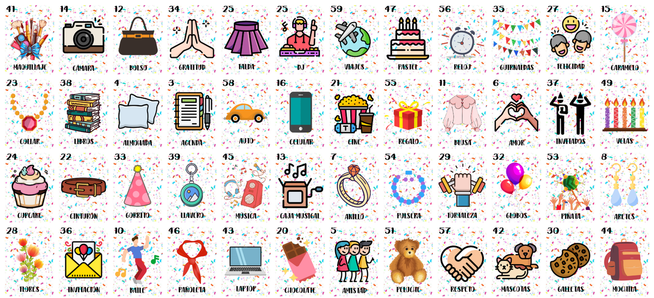 Cartones de Loteria Cumpleaños