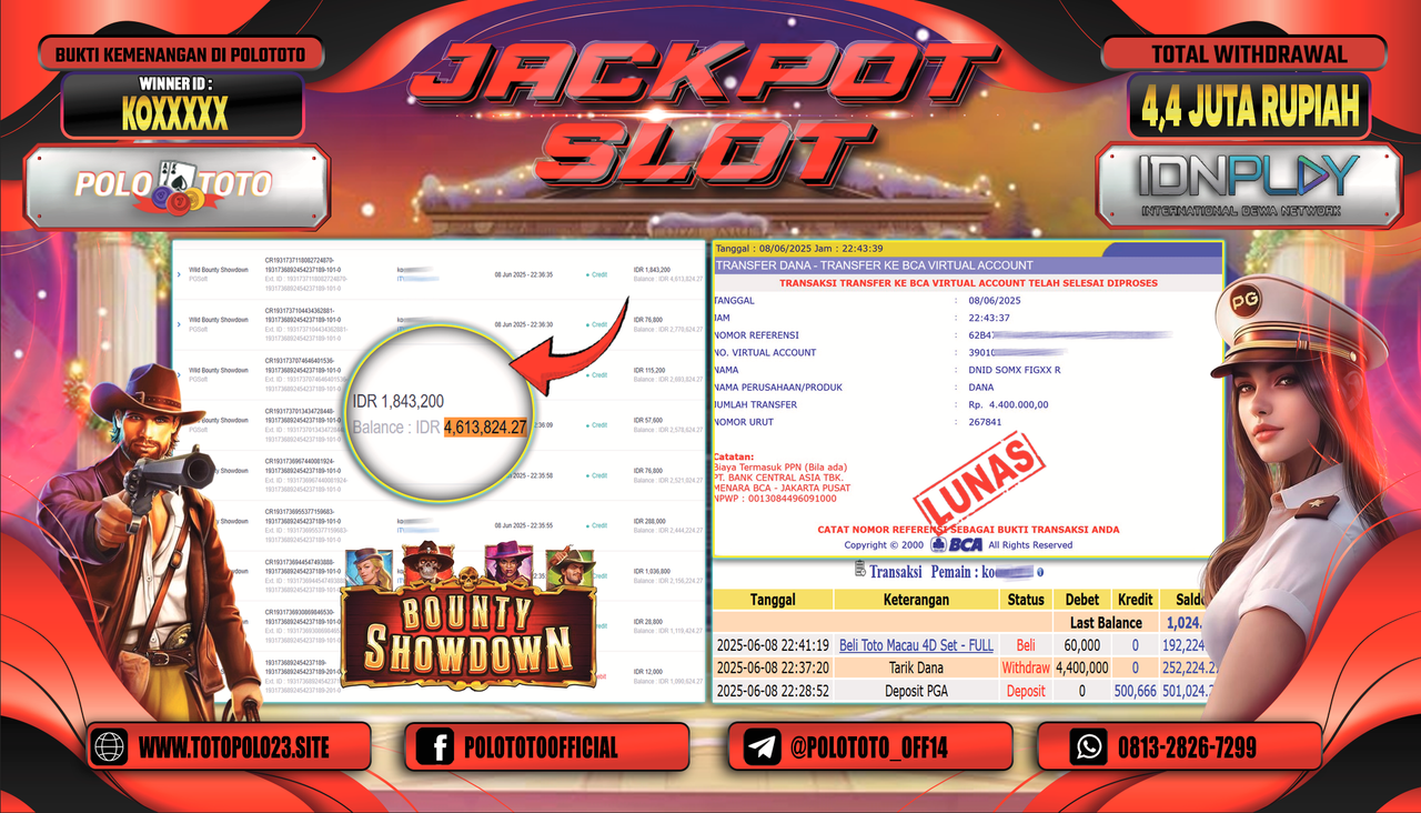POLOTOTO JACKPOT SLOT WILD BOUNTY SHOWDOWN Rp.4.400.000,-