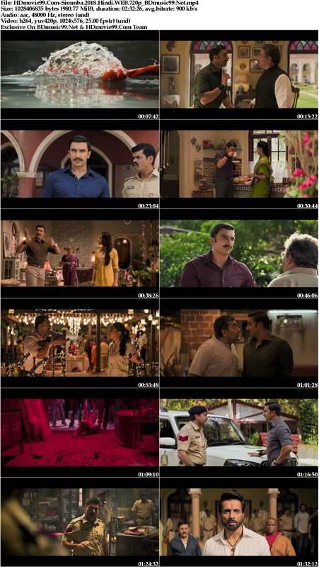 Simmba 2018 Hindi 720p AVC WEBRip 950Mb AAC  300mbmovies.Ws