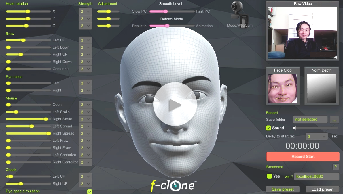 F-Clone. Facial Mocap. Real time facial motion capture with Kinect and Webcam.