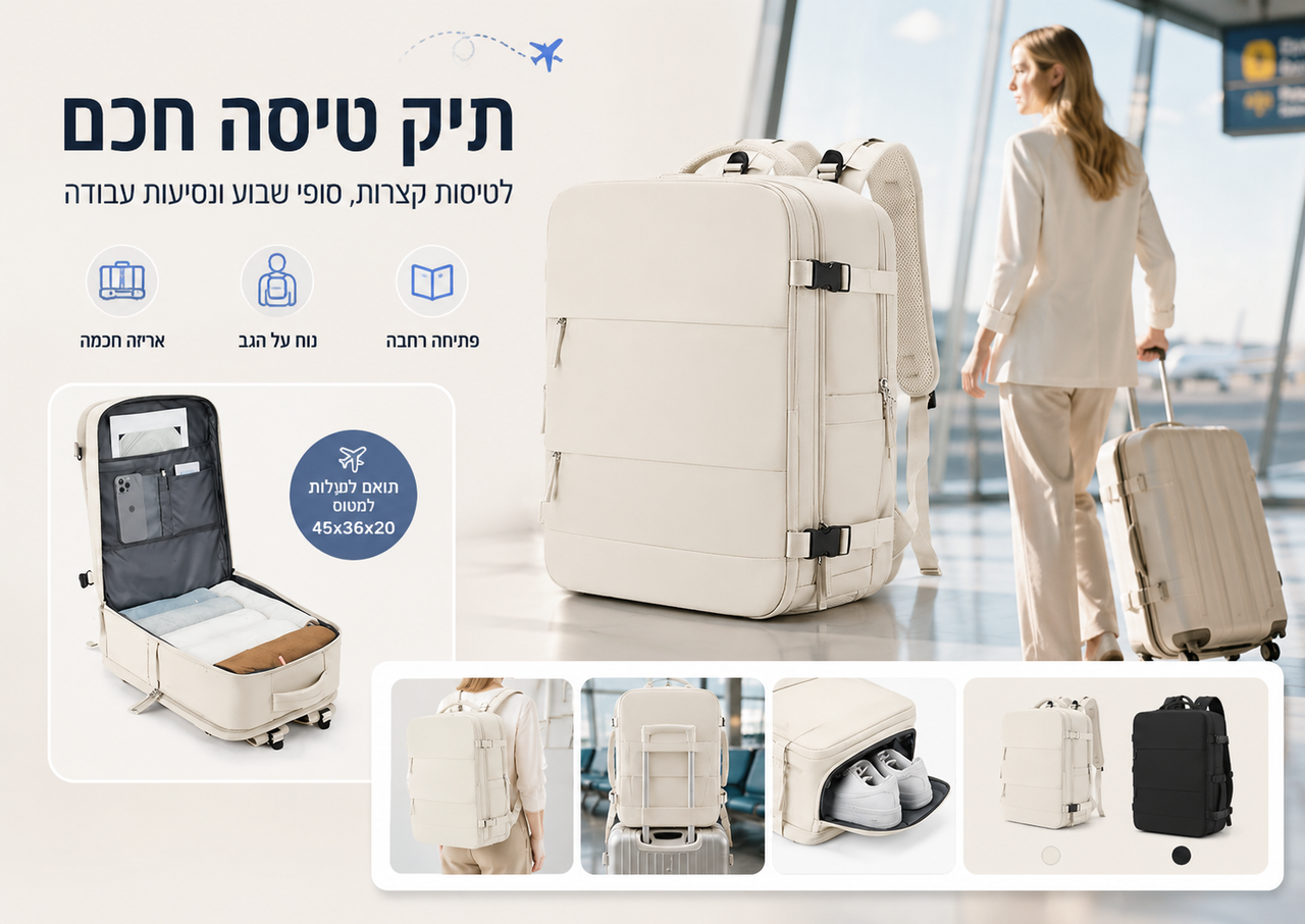 תיק נסיעות על הגב בשדה התעופה