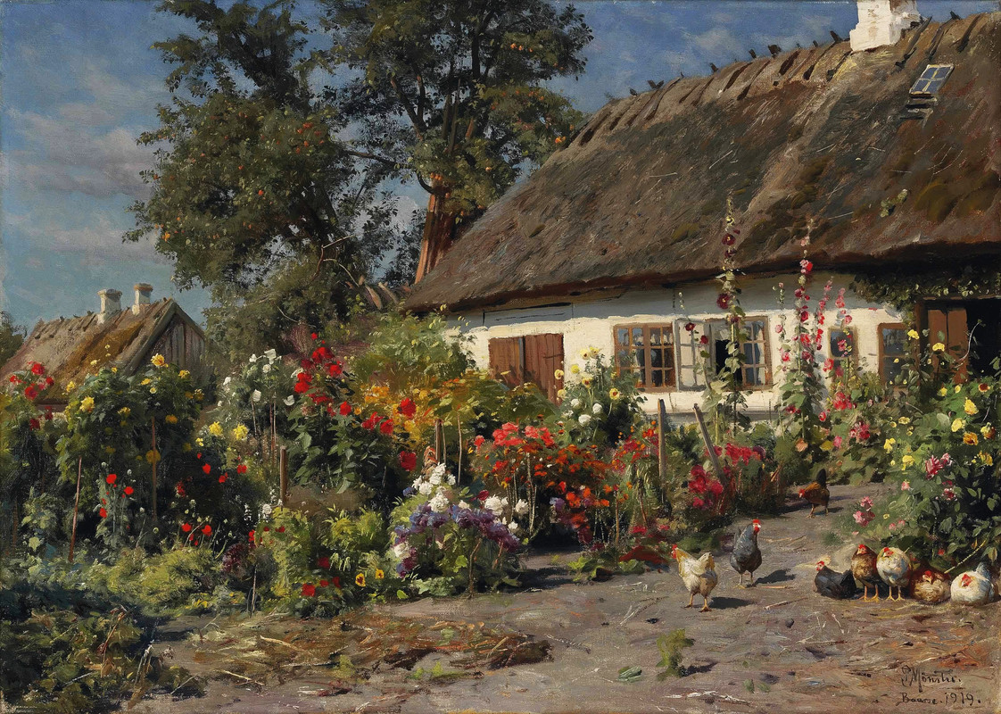 Peder_Mønsted_-_A_Cottage_Garden_with_Chickens