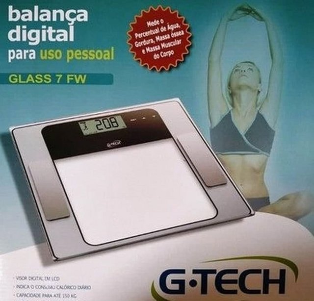 Balança Medição de água, gordura, massa muscular e massa óssea mod.: Glass 7, G-Tech