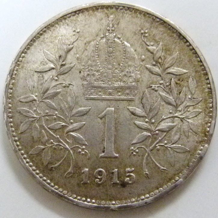 ¡¡Las de siempre!!. 5 gramos (1 Corona) 1915. Imperio Austro-húngaro. AUT-1-Corona-1915-rev