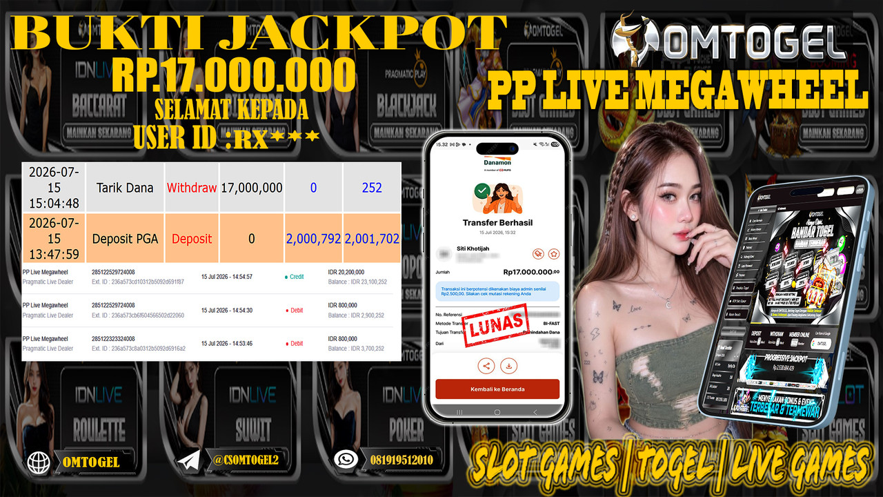 OMTOGEL JACKPOT PRAGMATICPLAY LIVE MEGAWHEEL Rp.17,000,000,- DIBAYAR LUNAS