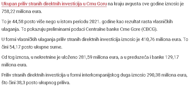 U Crnoj Gori priliv investicija za devet mjeseci 758 miliona eura Screenshot-7375