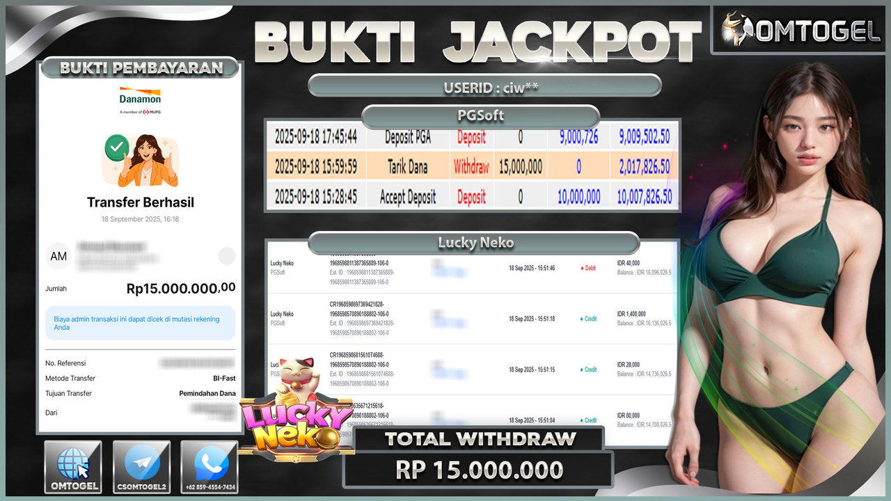 OMTOGEL JACKPOT PGSOFT LUCKY NEKO 15 JUTA DI BAYAR LUNAS ,-