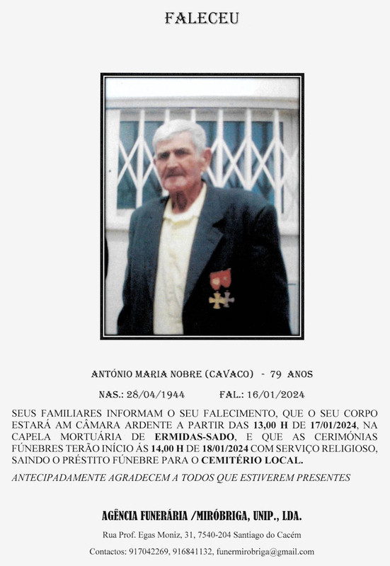 Nota de óbito da funerária