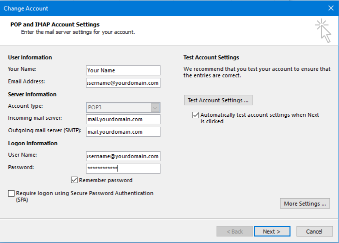 Email Account Details Email Account Details