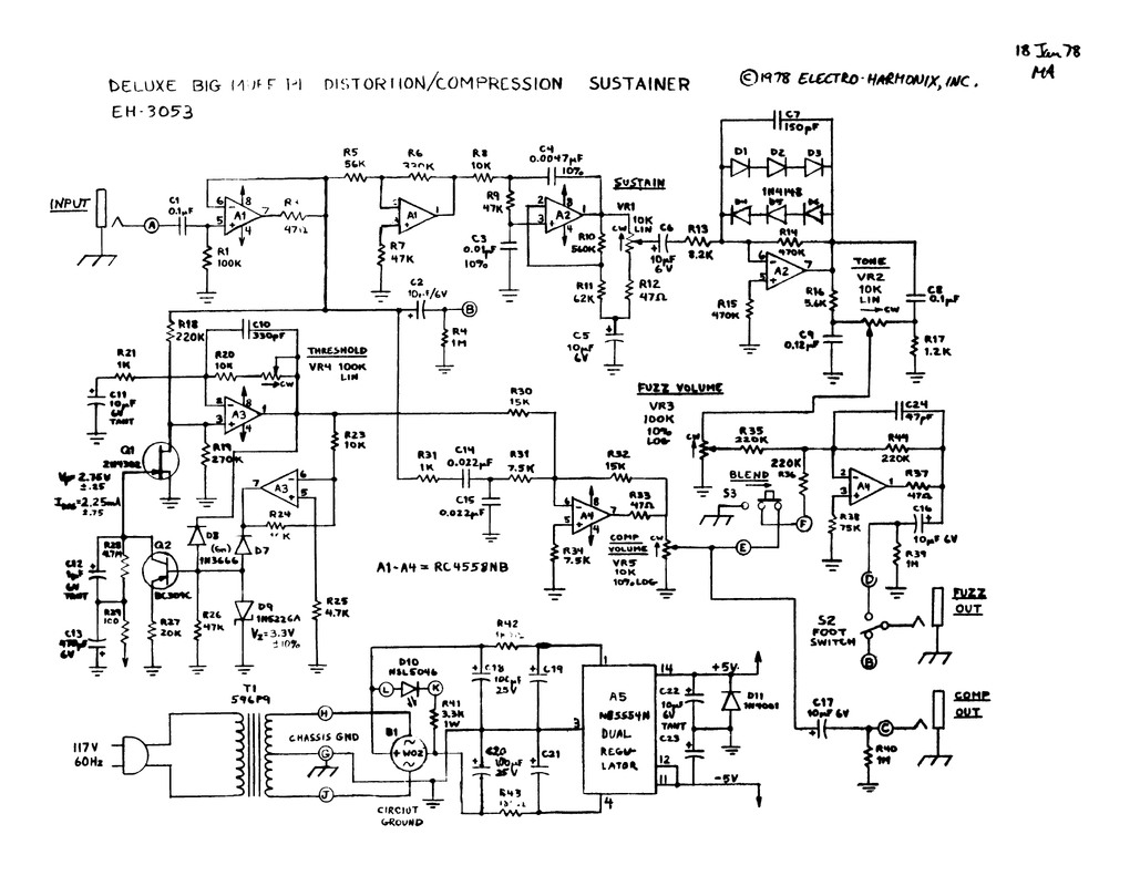 EHX Deluxe Big Muff Pi (1978) Schematic