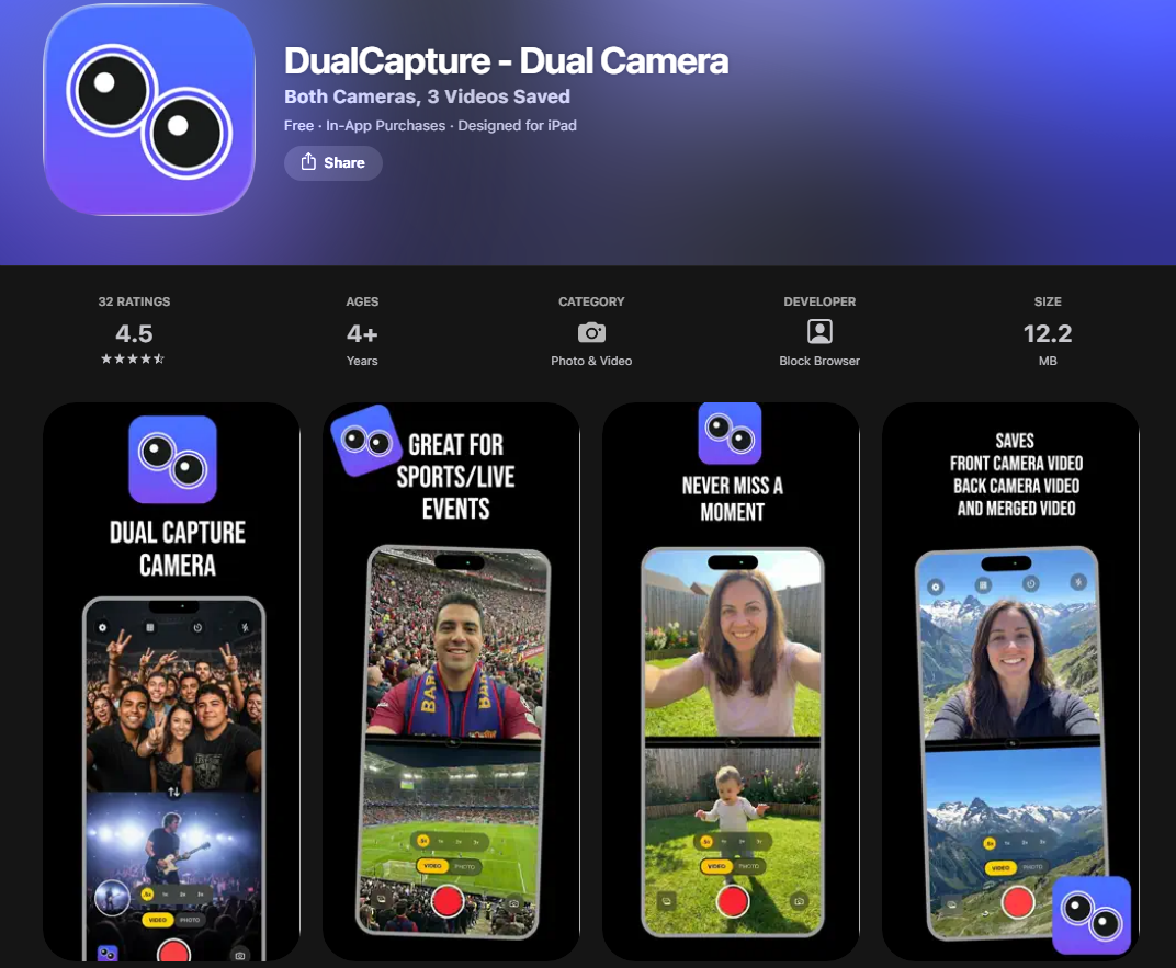 Ví dụ quay đồng thời camera trước và sau bằng DualCapture