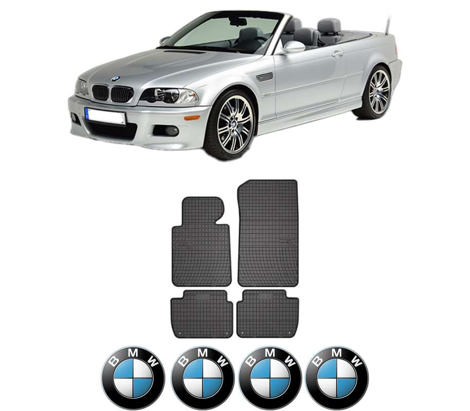 Set covorase presuri BMW Seria 3 Compact (E46) din 2001-2005, auto, din cauciuc thermoplastic, 4 Stickere auto cu BMW Seria