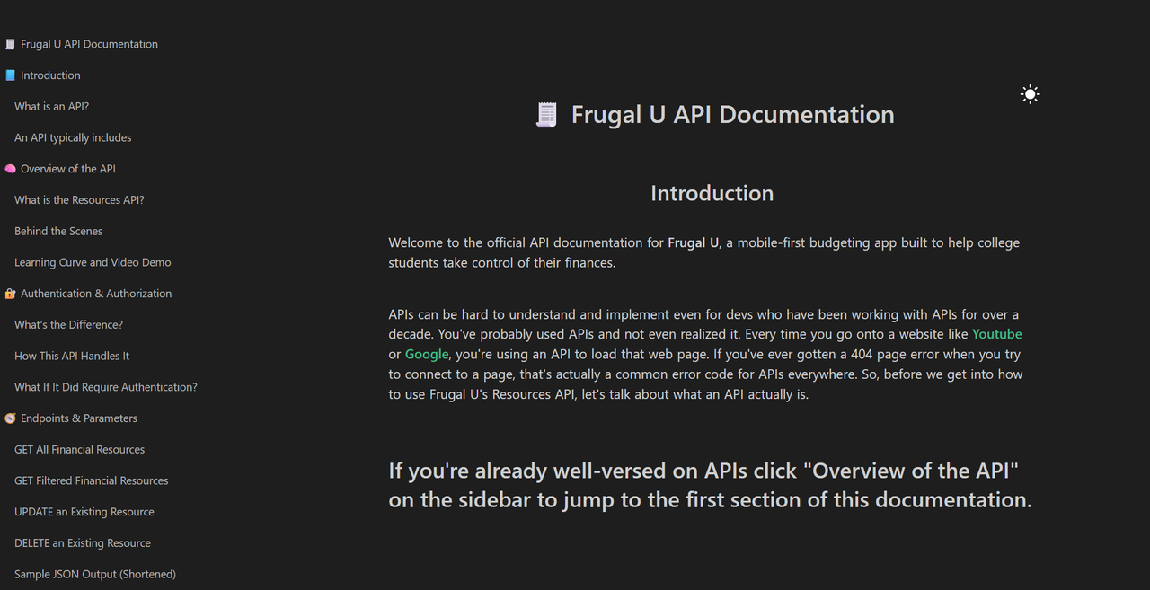 Frugal U API Docs