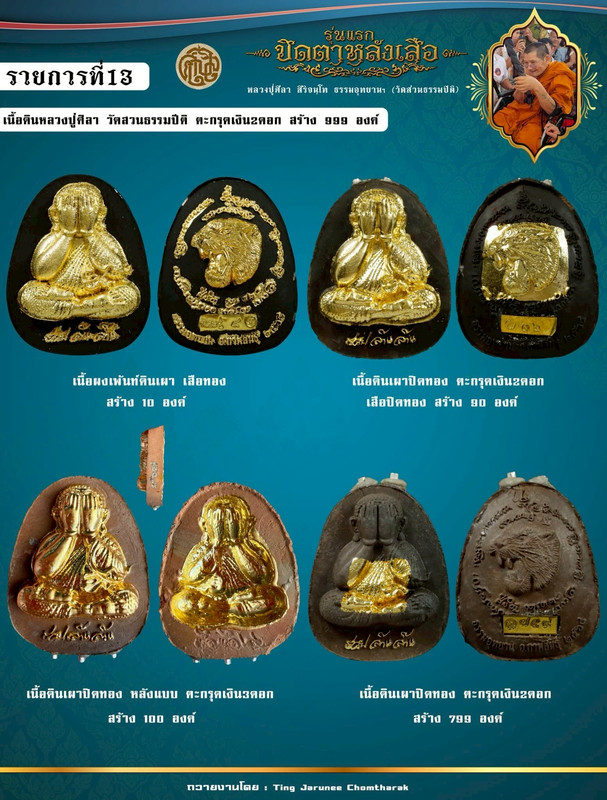 รายการที่ 13 เนื้อดิน หลวงปู่ศิลา วัดสวนธรรมปีติ ตะกรุดเงินพิเศษ 2 ดอก สร้าง 999 องค์