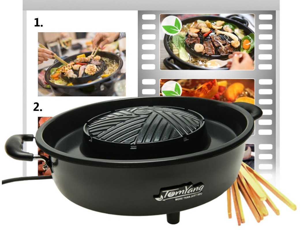 TomYang BBQ elektrischer Thai Tisch Grill und Hot Pot Wok Barbecue eBay