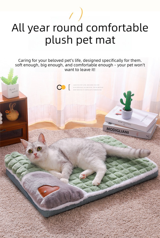 Thickened Pet Sofa Bed XL Size 75x45cm Green Dog Mat with Integrated Pillow Soft Washable Sleeping Pad for Dogs and Cats All Season Comfort