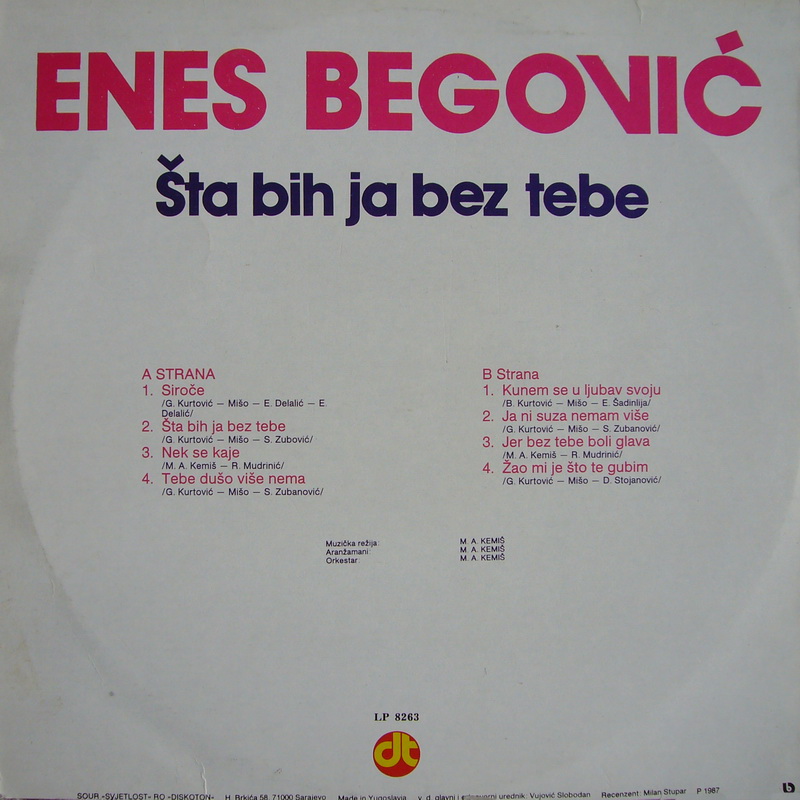 Enes Begovic - 1987 - Sta bih ja bez tebe - zadn