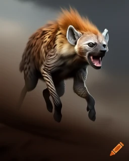 craiyon-103002-The-image-showcases-a-hyena-in-motion-seemingly-in-mid-stride-or-pounce-against-a-d