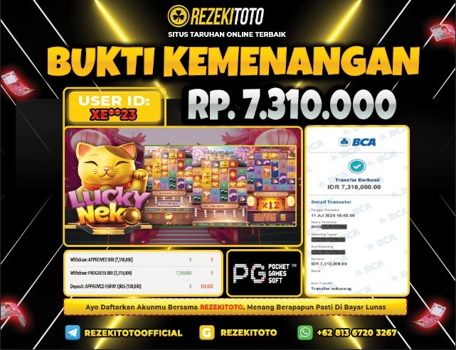 BUKTI KEMENANGAN 12 JULI 2025 LUCKY NEKO 7 JUTA 