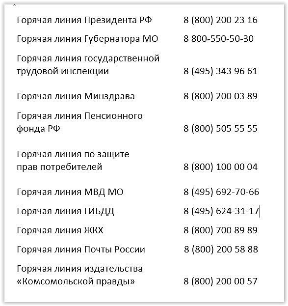 тел.гор.линии