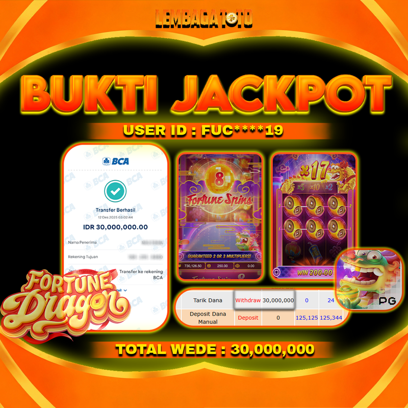 BUKTI JACKPOT 13 DECEMBER LEMBAGATOTO FORTUNE DRAGON Rp30,000,000,- LUNAS