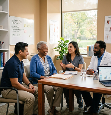 Healthcare team collaborating with patient