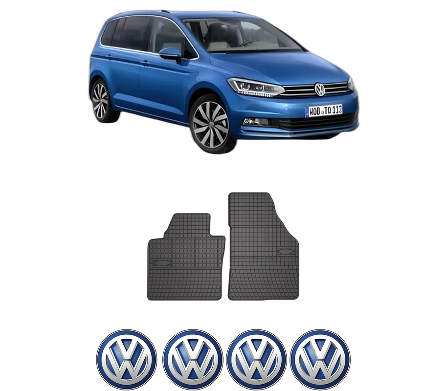 Set covorase presuri Volkswagen TOURAN (5T1) din 2015-2022, auto, din cauciuc thermoplastic, 4 Stickere auto cu Volkswagen