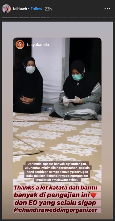 Talita Bachtiar mengunggah kembali instastory milik Tasya Kamila