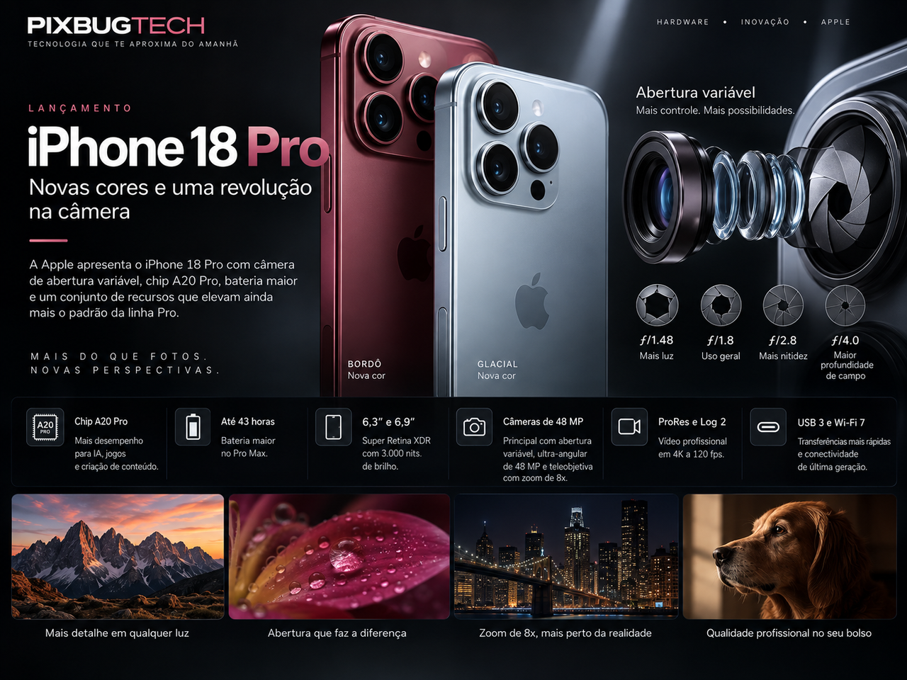 iPhone 18 Pro aposta em câmera de abertura variável, A20 Pro e bateria maior para justificar a geração