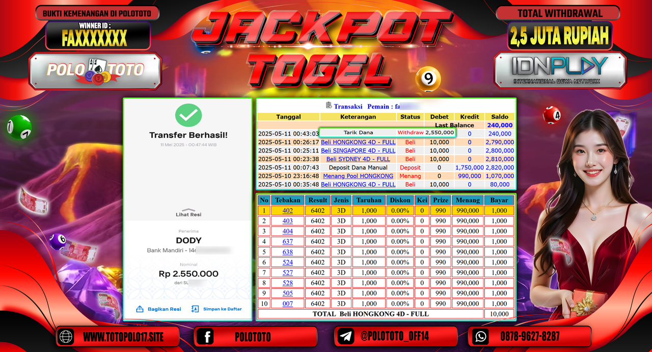POLOTOTO JACKPOT TOGEL HONGKONG LOTTO Rp.2.550.000,-